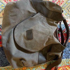 Large grey boho bag.